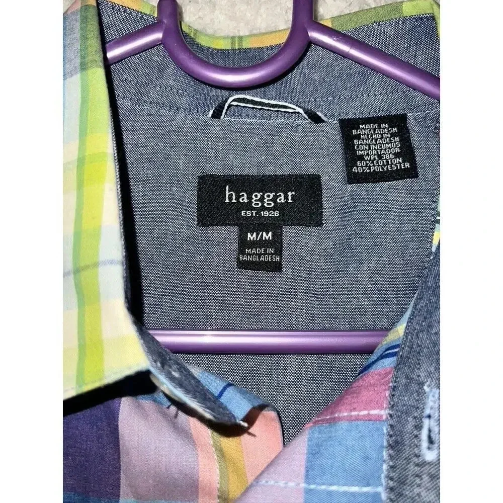 haggar cotton/polyester plaid M short sleeve casual men's